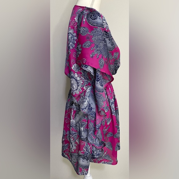 Freshine Womens M Purple Floral Paisley Satin Tunic Top Boho Coastal Cowgirl - Picture 8 of 13